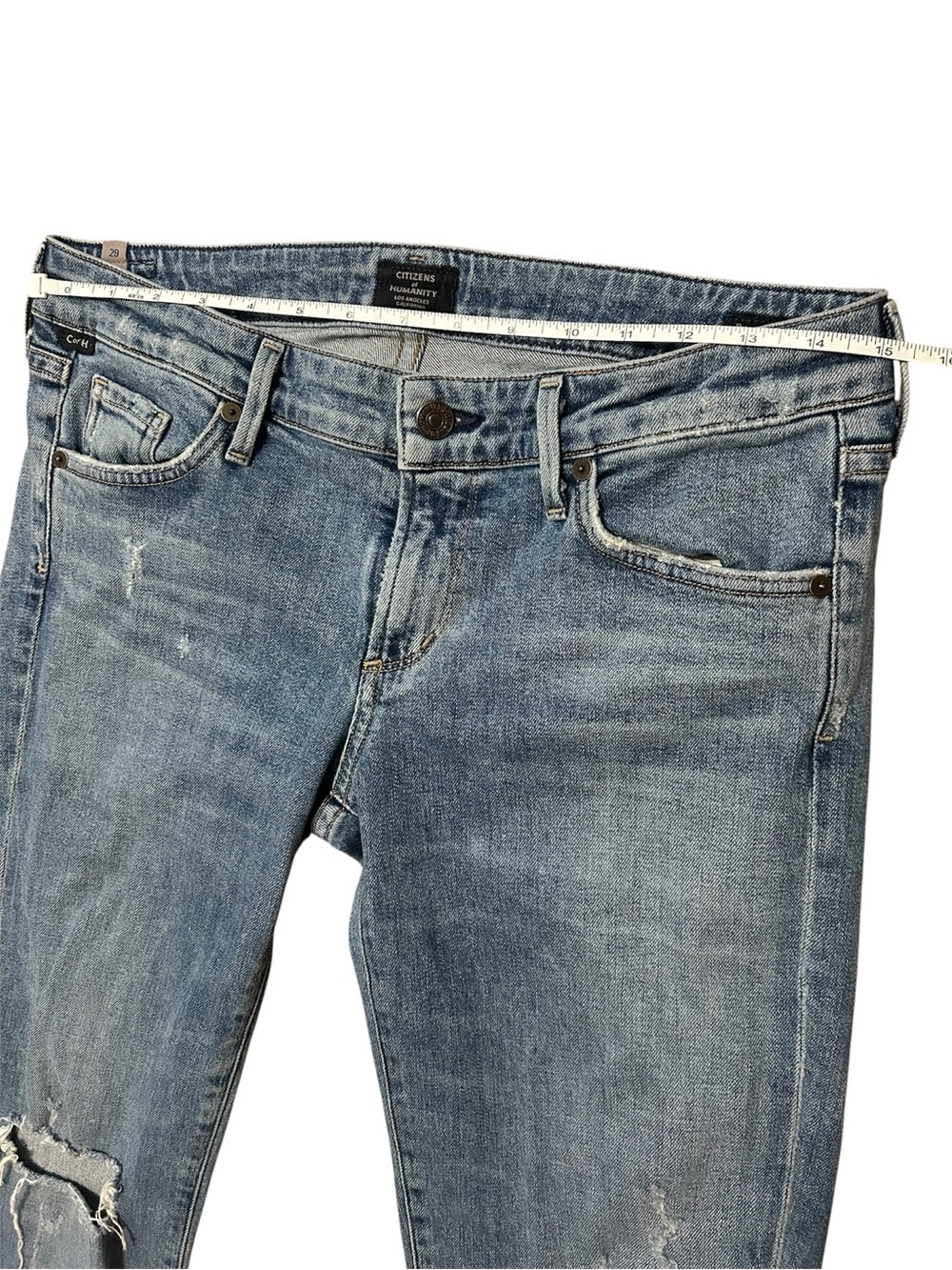 Citizens of Humanity Racer Low Rise Skinny Distressed Medium Wash Denim Jeans - Picture 11 of 15